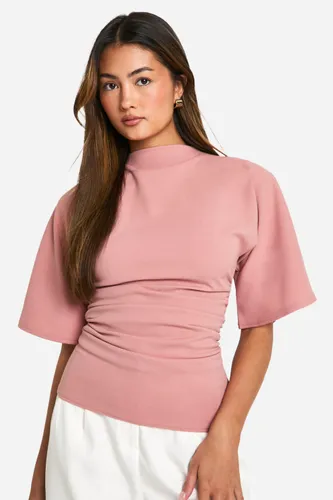 Womens Jersey Crepe High Neck Flared Sleeve Blouse - Pink - 6, Pink