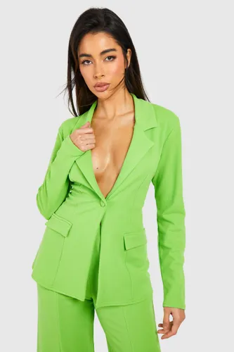Womens Jersey Crepe Plunge Fitted Blazer - Green - 12, Green