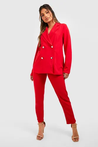 Womens Jersey Double Breasted Blazer And Trouser Suit Set - Red - 8, Red