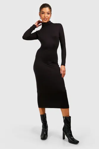 Womens Jersey Roll Neck Long Sleeve Midi Dress - Black - 8, Black