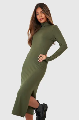 Womens Jersey Roll Neck Long Sleeve Midi Dress - Green - 16, Green