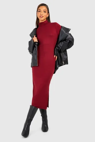 Womens Jersey Roll Neck Long Sleeve Midi Dress - Red - 8, Red