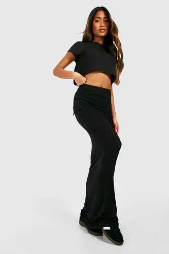 Womens Jersey Split Maxi Cargo Skirt - Black - 6, Black