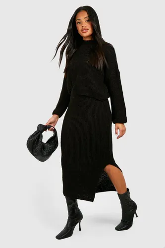 Womens Jumper And Skirt Knitted Co-Ord - Black - M, Black