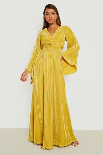 Womens Kimono Plisse Maxi Dress - Yellow - 10, Yellow