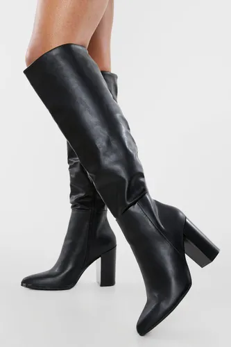 Womens Knee High Heeled Boots - Black - 6, Black