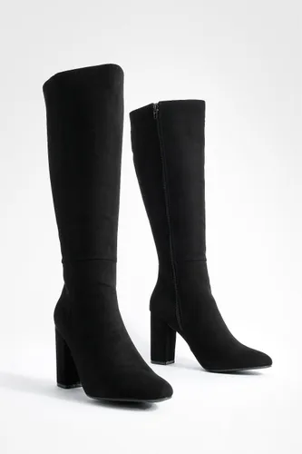 Womens Knee High Heeled Boots - Black - 7, Black