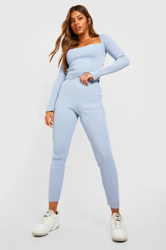 Womens Knitted Corset And Leggings Co-Ord - Blue - S, Blue