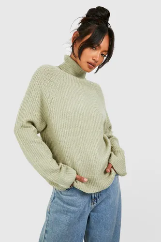 Womens Knitted Roll Neck Jumper With Raglan Sleeve - Grey - M, Grey