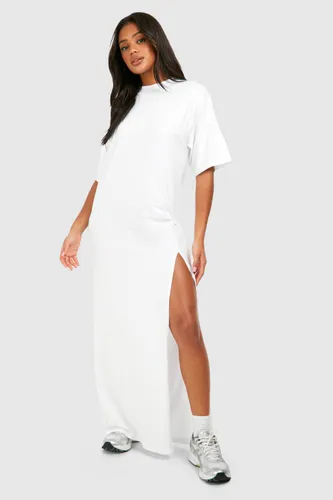 Womens Knot Detail High Split T-Shirt Dress - White - 8, White