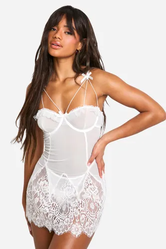 Womens Lace And Bow Detail Baby Doll - White - S, White