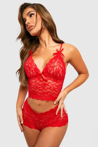 Womens Lace Bralette And Shorts Set - Red - 6, Red