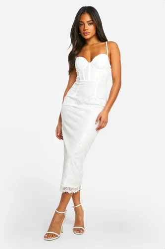 Womens Lace Corset Midi Dress - White - 8, White