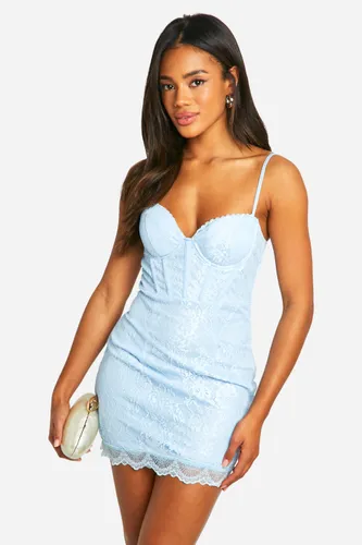 Womens Lace Corset Mini Dress - Blue - 8, Blue