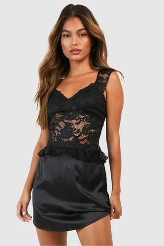 Womens Lace Frill Detail Top - Black - 12, Black