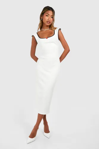 Womens Lace Rose Trim Cap Sleeve Midaxii Dress - White - 10, White