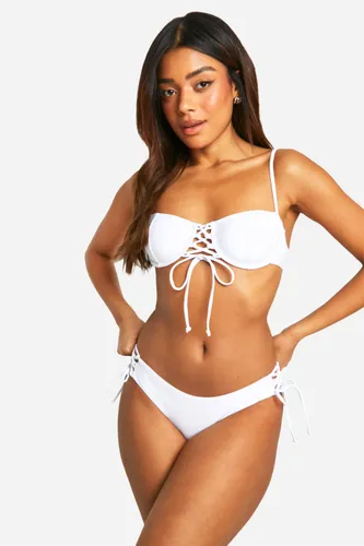 Womens Lace Up Detail Underwired Bikini Top - White - 6, White