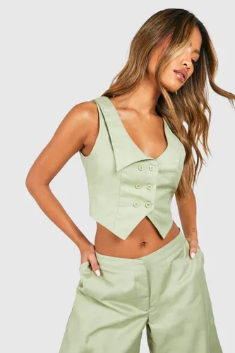 Womens Lapel Detail Fitted Crop Waistcoat - Green - 6, Green