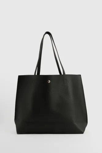 Womens Large Popper Tote Shopper Bag - Black - One Size, Black