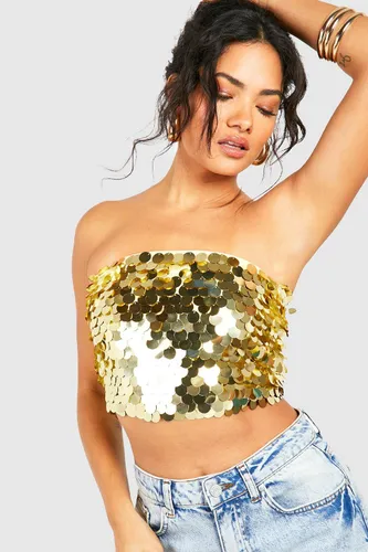 Womens Large Sequin Bandeau Top - Gold - 14, Gold