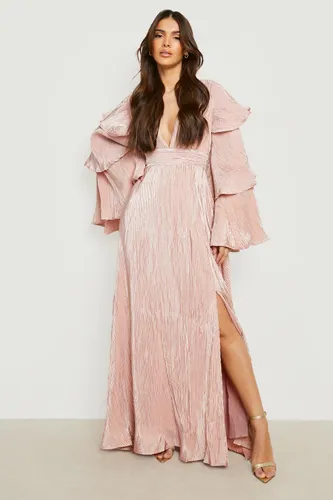 Womens Layered Ruffle Sleeve Maxi Dress - Pink - 8, Pink