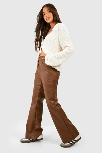 Womens Leather Look High Waisted Flared Trousers - Brown - 6, Brown