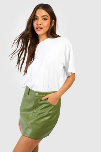 Womens Leather Look High Waisted Mini Skirt - Green - 6, Green