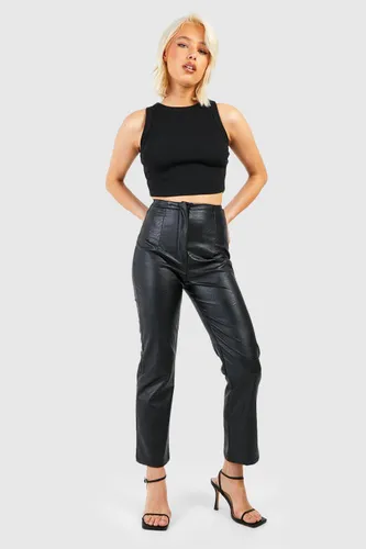 Womens Leather Look High Waisted Tailored Skinny Trousers - Black - 6, Black