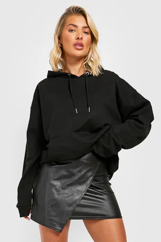 Womens Leather Look Jersey Wrap Mini Skirt - Black - 8, Black
