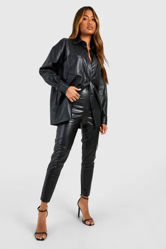 Womens Leather Look Seamed Skinny Trousers - Black - 6, Black