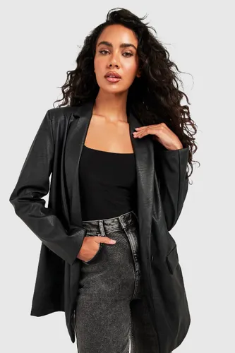Womens Leather Look Single Button Blazer - Black - 8, Black