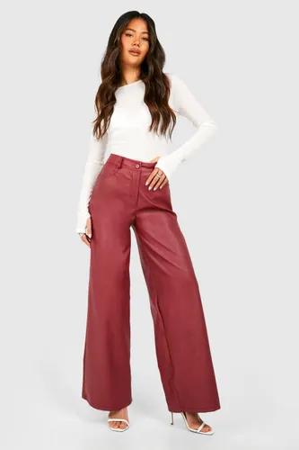 Womens Leather Look Slouchy Dad Trouser - Red - 6, Red