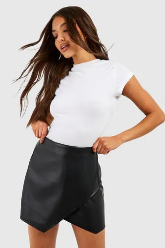 Womens Leather Look Wrap Tailored Mini Skirt - Black - 6, Black