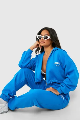 Womens Leisure Embroidered Boxy Zip Through Tracksuit - Blue - S, Blue
