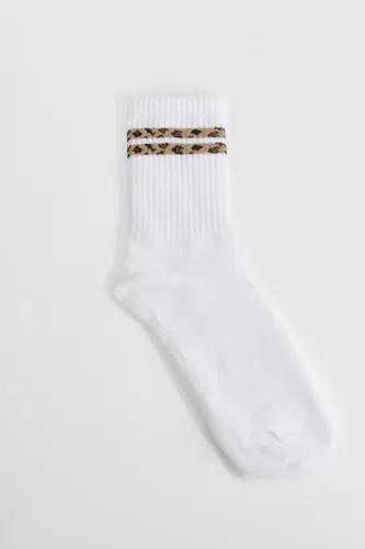 Womens Leopard Double Stripe Sports Sock - Multi - One Size, Multi