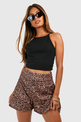Womens Leopard Jersey Flippy Shorts - Brown - 6, Brown