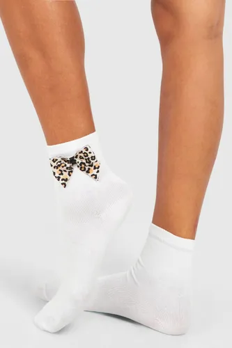 Womens Leopard Print Bow Detail Sock - Multi - One Size, Multi