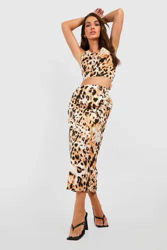 Womens Leopard Print Midaxi Skirt - Brown - 8, Brown