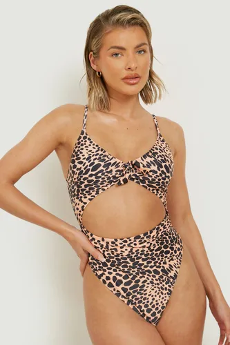 Womens Leopard Tie Cut Out Swimsuit - Multi - 6, Multi