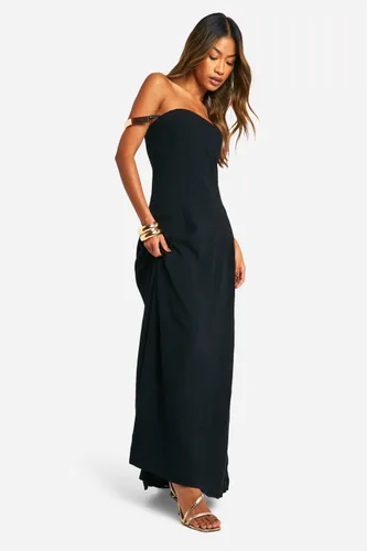 Womens Linen Bandeau Column Maxi Dress - Black - 8, Black