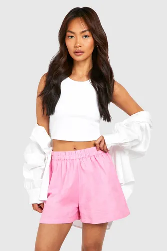 Womens Linen Blend Shorts - Pink - 6, Pink