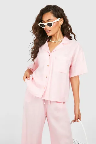 Womens Linen Button Up Shirt - Pink - 6, Pink