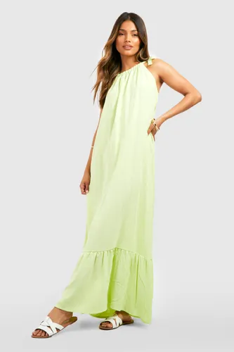 Womens Linen Drop Hem Maxi Dress - Green - 10, Green