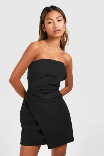 Womens Linen Look Drape Bandeau Tailored Mini Dress - Black - 8, Black