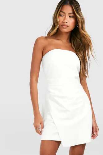 Womens Linen Look Drape Bandeau Tailored Mini Dress - White - 10, White