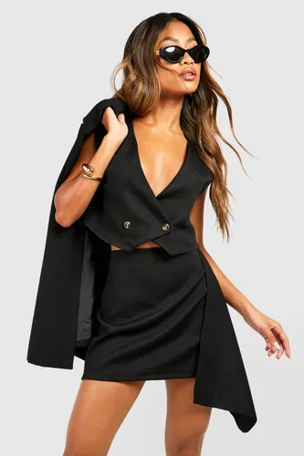 Womens Linen Look Drape Side Mini Skirt - Black - 10, Black