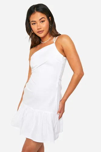 Womens Linen Look Ruched Mini Dress - White - 8, White