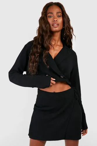 Womens Linen Mix Cropped Tailored Blazer - Black - 10, Black