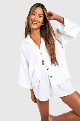 Womens Linen Oversized Pyjama Shirt - White - 16, White