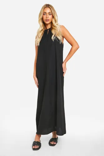 Womens Linen Strappy Maxi Dress - Black - 8, Black